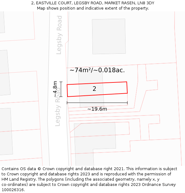 2, EASTVILLE COURT, LEGSBY ROAD, MARKET RASEN, LN8 3DY: Plot and title map
