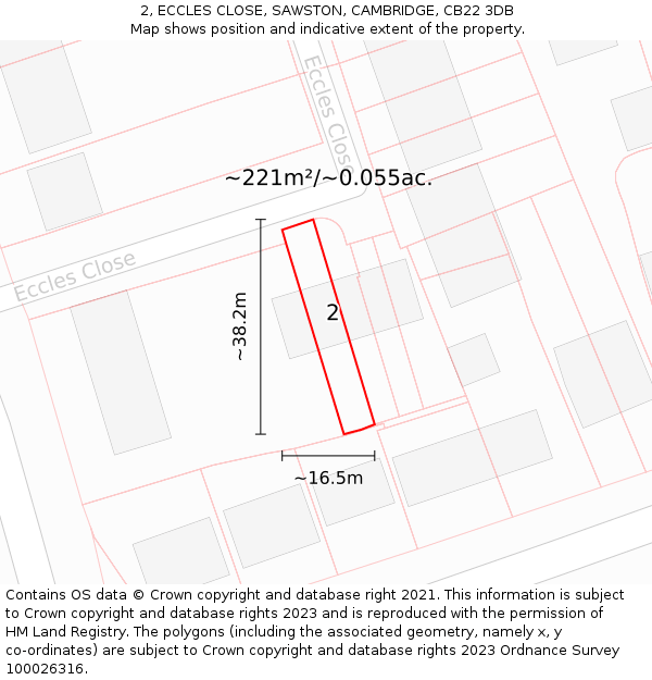 2, ECCLES CLOSE, SAWSTON, CAMBRIDGE, CB22 3DB: Plot and title map