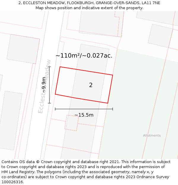 2, ECCLESTON MEADOW, FLOOKBURGH, GRANGE-OVER-SANDS, LA11 7NE: Plot and title map