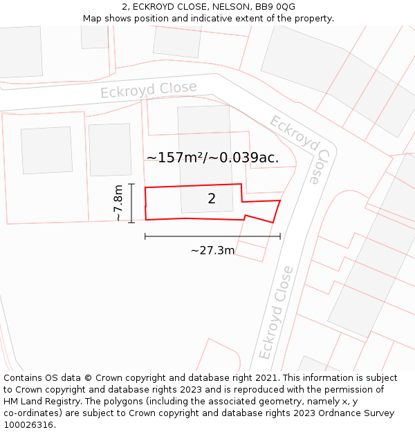 2, ECKROYD CLOSE, NELSON, BB9 0QG: Plot and title map