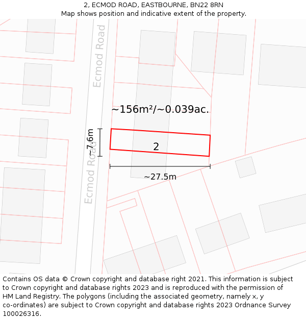 2, ECMOD ROAD, EASTBOURNE, BN22 8RN: Plot and title map
