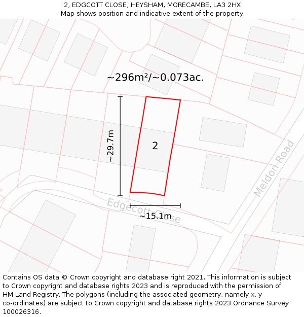 2, EDGCOTT CLOSE, HEYSHAM, MORECAMBE, LA3 2HX: Plot and title map