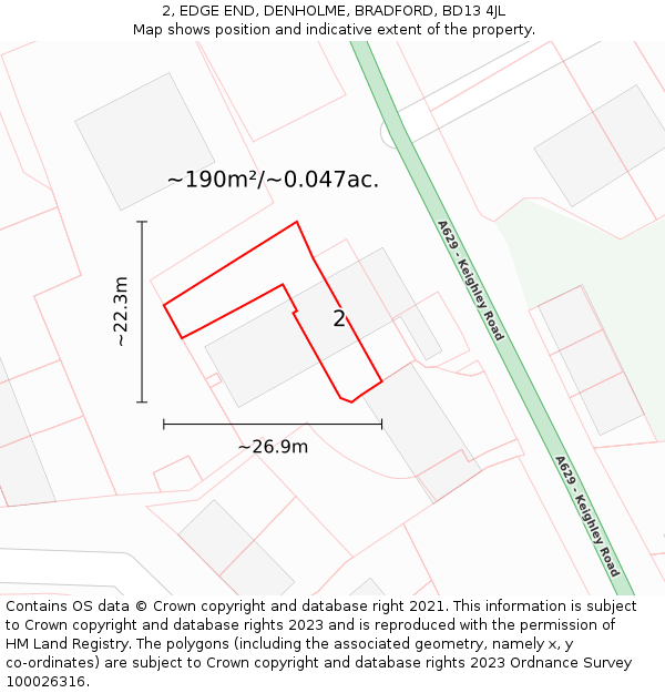 2, EDGE END, DENHOLME, BRADFORD, BD13 4JL: Plot and title map
