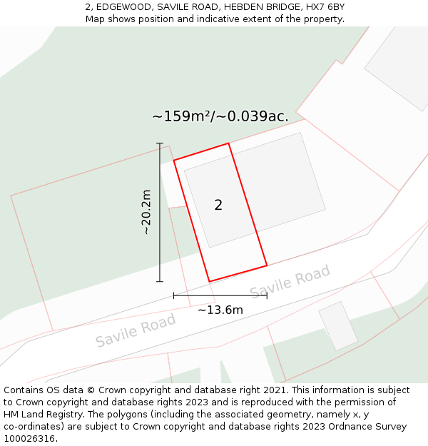 2, EDGEWOOD, SAVILE ROAD, HEBDEN BRIDGE, HX7 6BY: Plot and title map