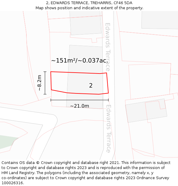 2, EDWARDS TERRACE, TREHARRIS, CF46 5DA: Plot and title map