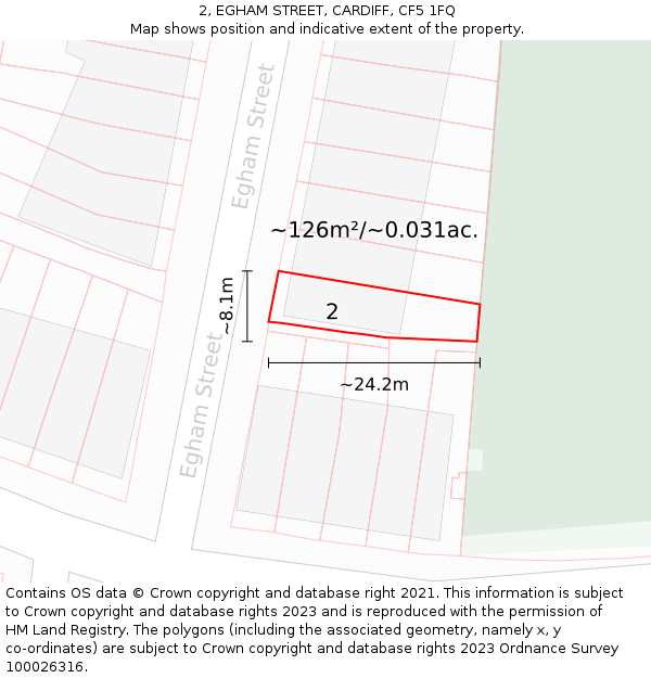 2, EGHAM STREET, CARDIFF, CF5 1FQ: Plot and title map
