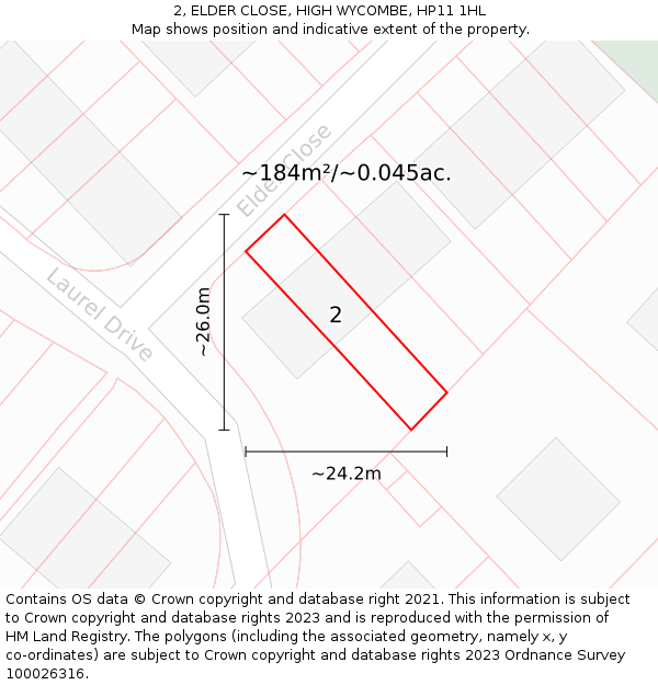 2, ELDER CLOSE, HIGH WYCOMBE, HP11 1HL: Plot and title map