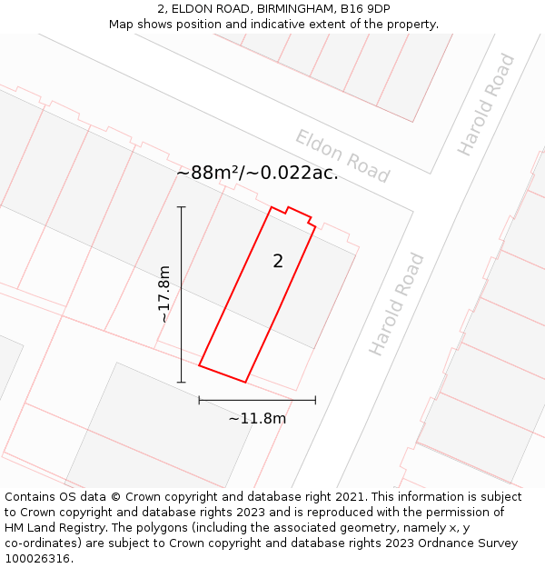 2, ELDON ROAD, BIRMINGHAM, B16 9DP: Plot and title map