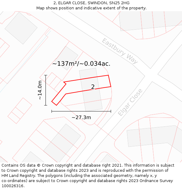 2, ELGAR CLOSE, SWINDON, SN25 2HG: Plot and title map