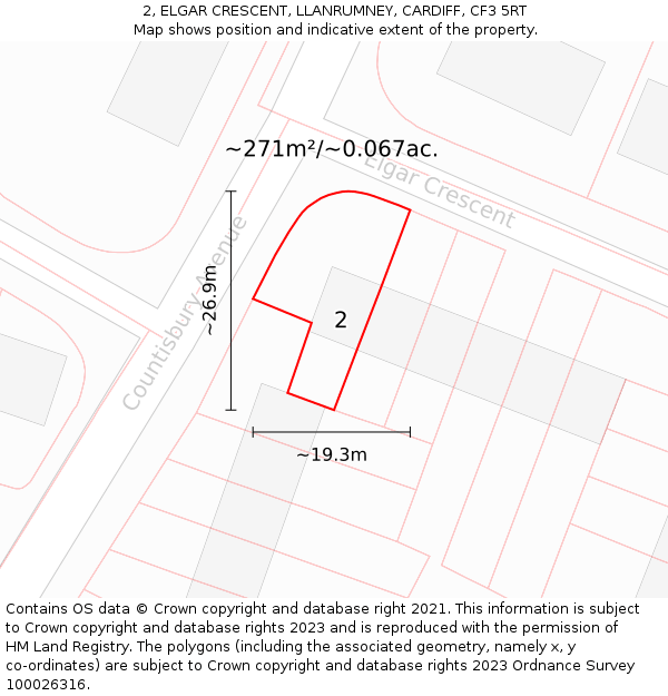 2, ELGAR CRESCENT, LLANRUMNEY, CARDIFF, CF3 5RT: Plot and title map
