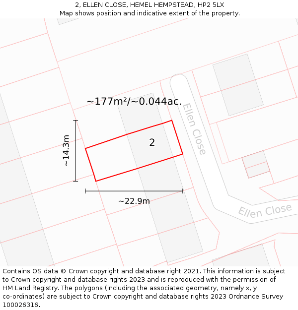 2, ELLEN CLOSE, HEMEL HEMPSTEAD, HP2 5LX: Plot and title map