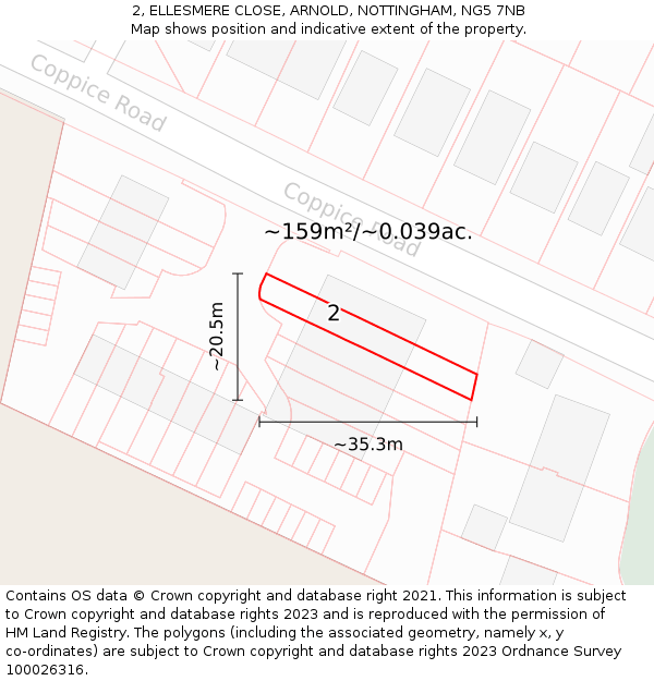 2, ELLESMERE CLOSE, ARNOLD, NOTTINGHAM, NG5 7NB: Plot and title map