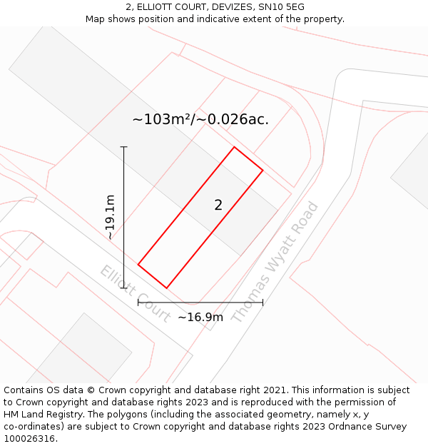 2, ELLIOTT COURT, DEVIZES, SN10 5EG: Plot and title map