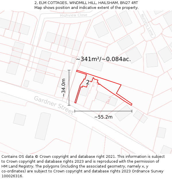 2, ELM COTTAGES, WINDMILL HILL, HAILSHAM, BN27 4RT: Plot and title map