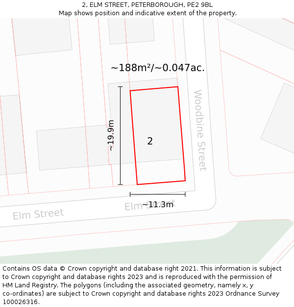 2, ELM STREET, PETERBOROUGH, PE2 9BL: Plot and title map