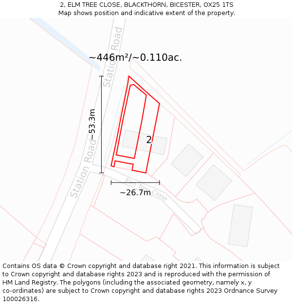 2, ELM TREE CLOSE, BLACKTHORN, BICESTER, OX25 1TS: Plot and title map