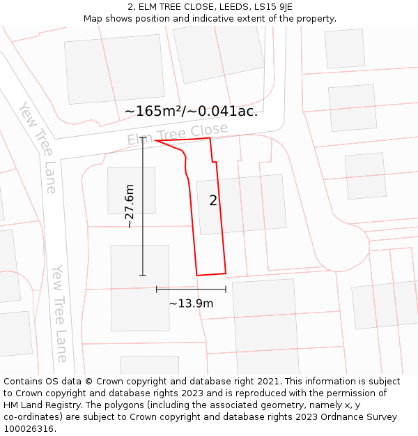 2, ELM TREE CLOSE, LEEDS, LS15 9JE: Plot and title map