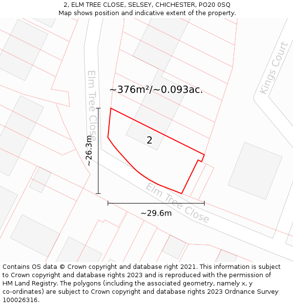 2, ELM TREE CLOSE, SELSEY, CHICHESTER, PO20 0SQ: Plot and title map