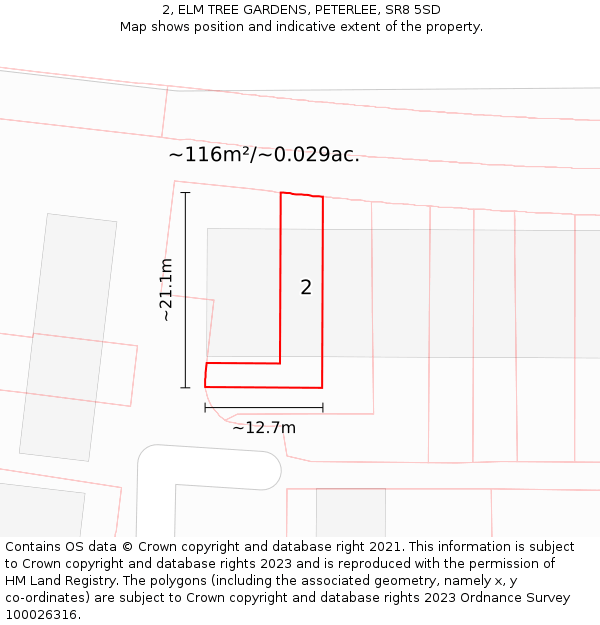 2, ELM TREE GARDENS, PETERLEE, SR8 5SD: Plot and title map