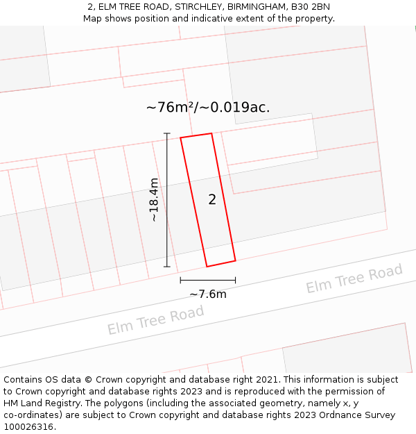 2, ELM TREE ROAD, STIRCHLEY, BIRMINGHAM, B30 2BN: Plot and title map