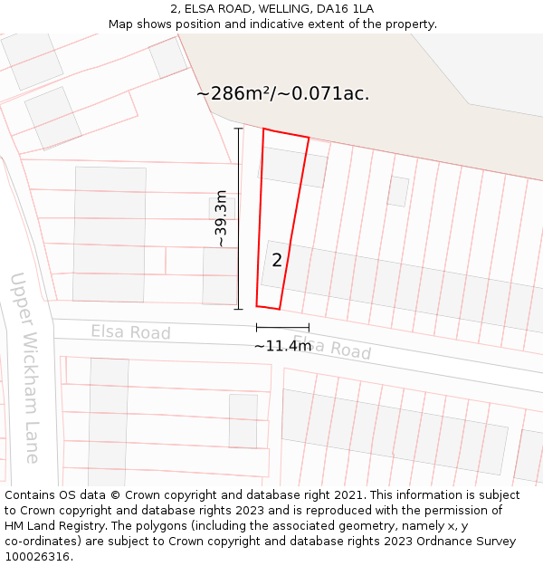 2, ELSA ROAD, WELLING, DA16 1LA: Plot and title map