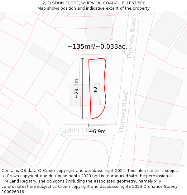 2, ELSDON CLOSE, WHITWICK, COALVILLE, LE67 5FX: Plot and title map