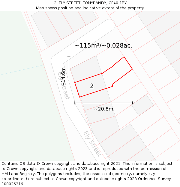 2, ELY STREET, TONYPANDY, CF40 1BY: Plot and title map