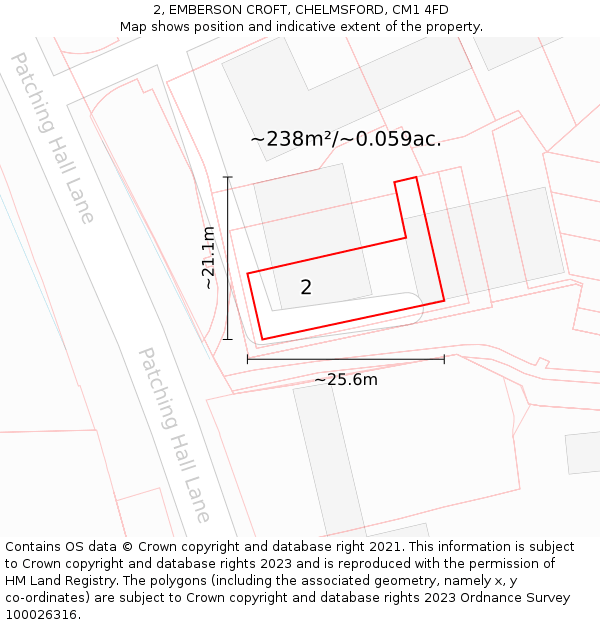 2, EMBERSON CROFT, CHELMSFORD, CM1 4FD: Plot and title map
