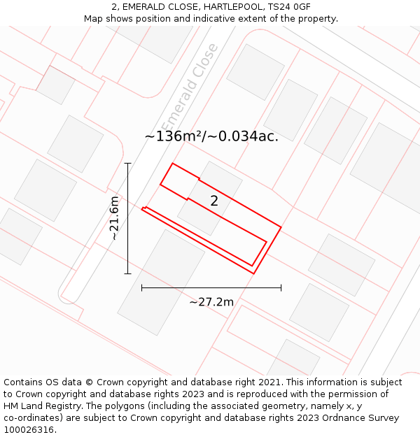 2, EMERALD CLOSE, HARTLEPOOL, TS24 0GF: Plot and title map
