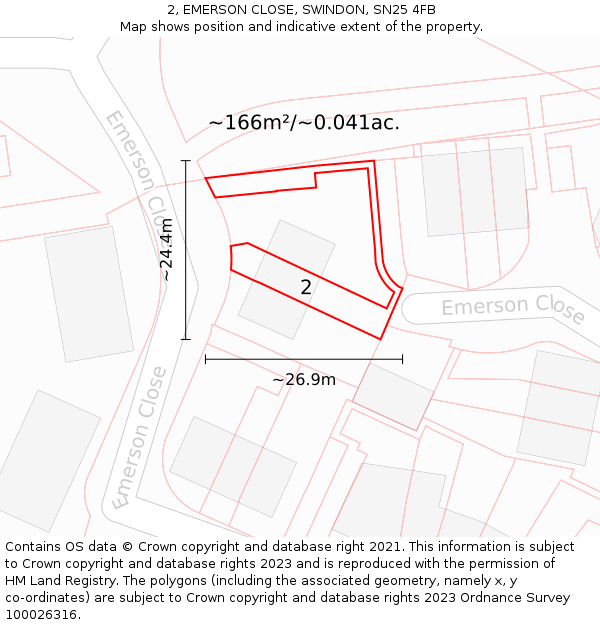 2, EMERSON CLOSE, SWINDON, SN25 4FB: Plot and title map