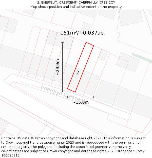 2, ENERGLYN CRESCENT, CAERPHILLY, CF83 2QY: Plot and title map