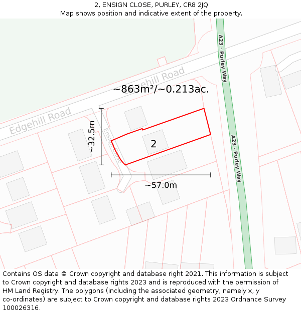 2, ENSIGN CLOSE, PURLEY, CR8 2JQ: Plot and title map