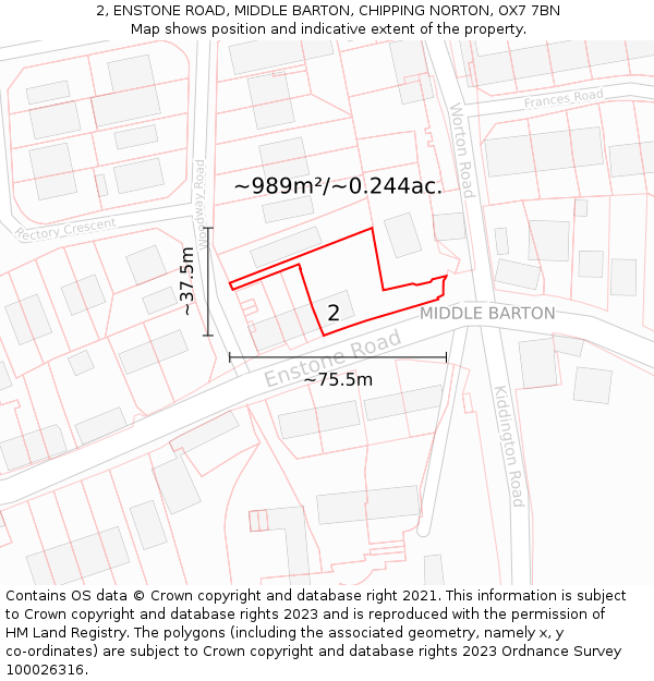 2, ENSTONE ROAD, MIDDLE BARTON, CHIPPING NORTON, OX7 7BN: Plot and title map