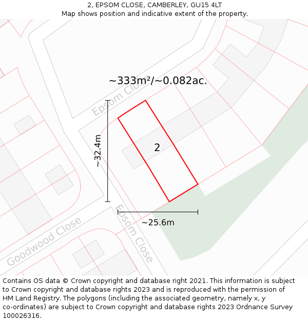 2, EPSOM CLOSE, CAMBERLEY, GU15 4LT: Plot and title map