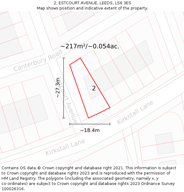 2, ESTCOURT AVENUE, LEEDS, LS6 3ES: Plot and title map