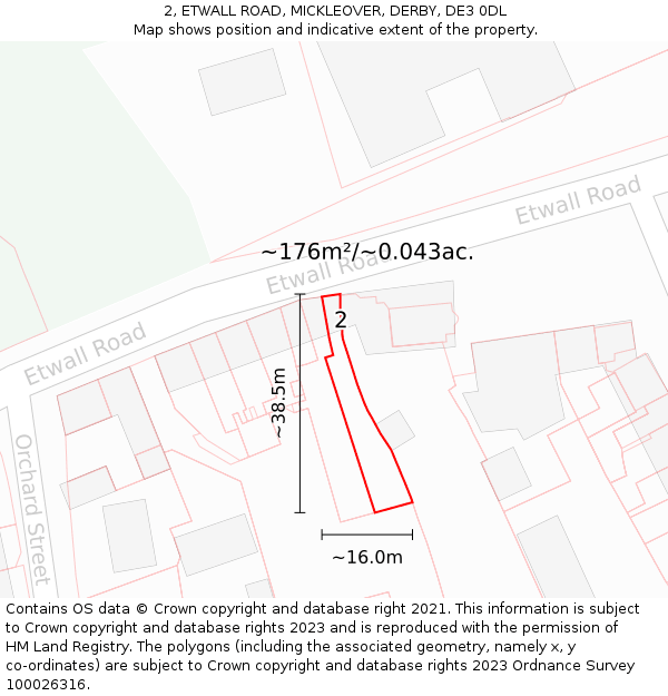 2, ETWALL ROAD, MICKLEOVER, DERBY, DE3 0DL: Plot and title map