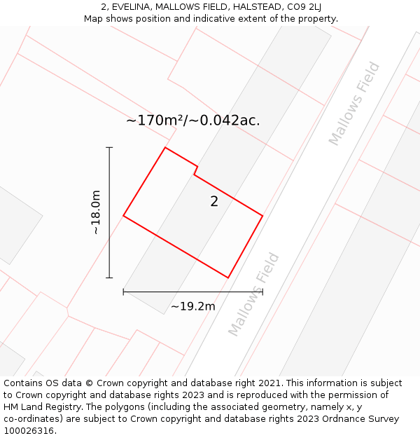 2, EVELINA, MALLOWS FIELD, HALSTEAD, CO9 2LJ: Plot and title map