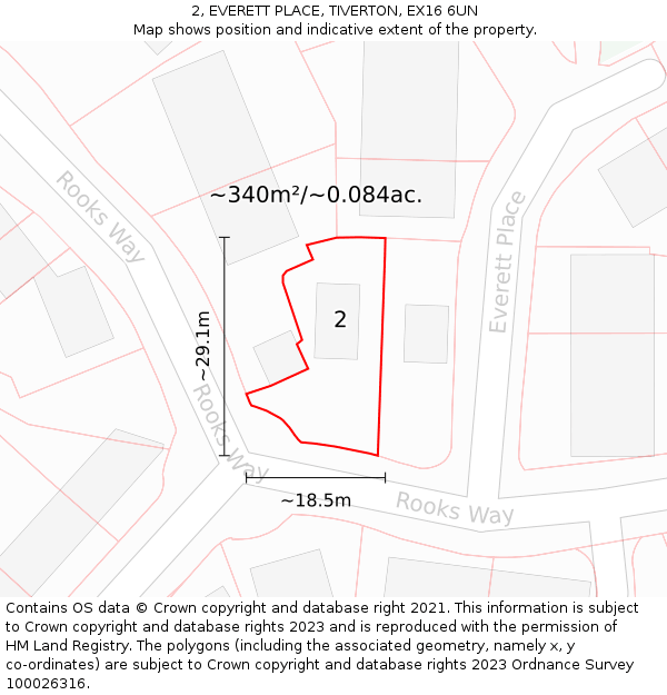 2, EVERETT PLACE, TIVERTON, EX16 6UN: Plot and title map