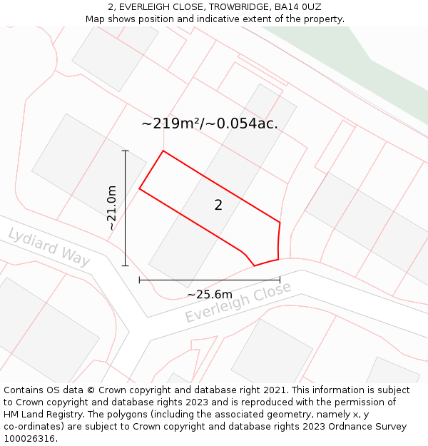 2, EVERLEIGH CLOSE, TROWBRIDGE, BA14 0UZ: Plot and title map
