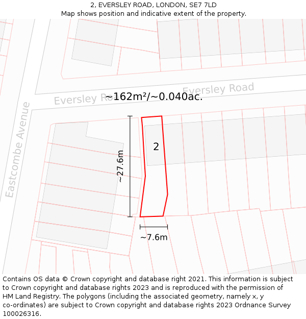 2, EVERSLEY ROAD, LONDON, SE7 7LD: Plot and title map