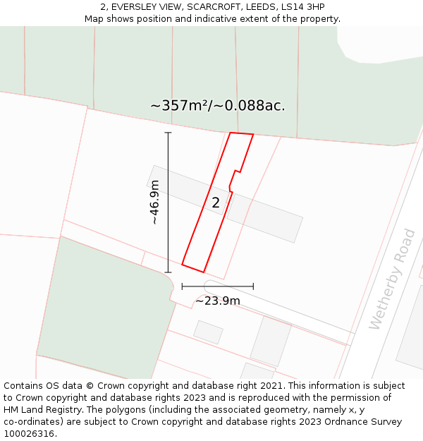 2, EVERSLEY VIEW, SCARCROFT, LEEDS, LS14 3HP: Plot and title map