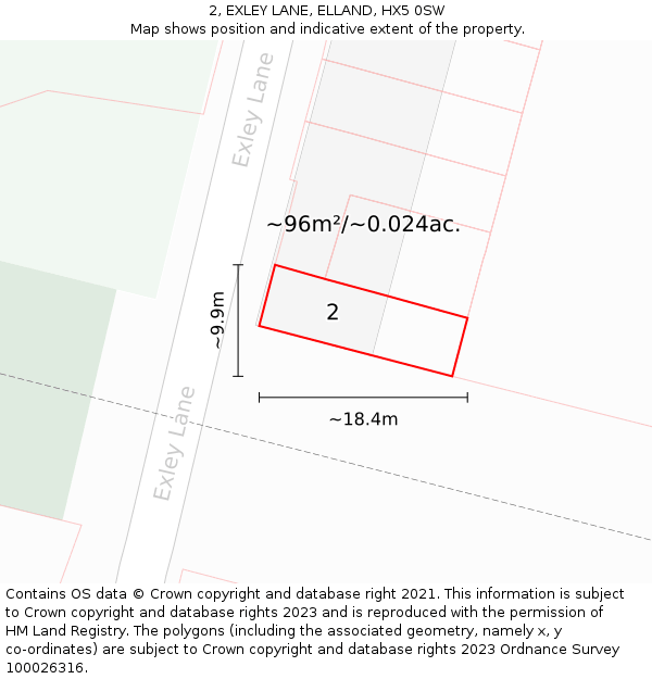 2, EXLEY LANE, ELLAND, HX5 0SW: Plot and title map