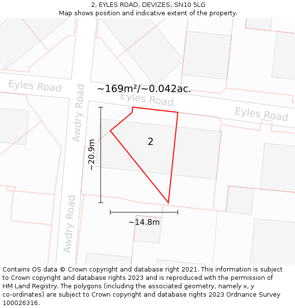 2, EYLES ROAD, DEVIZES, SN10 5LG: Plot and title map