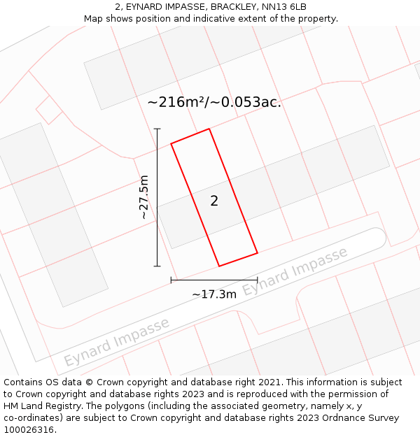 2, EYNARD IMPASSE, BRACKLEY, NN13 6LB: Plot and title map