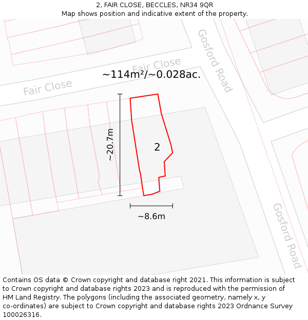 2, FAIR CLOSE, BECCLES, NR34 9QR: Plot and title map