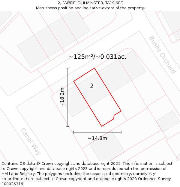 2, FAIRFIELD, ILMINSTER, TA19 9PE: Plot and title map