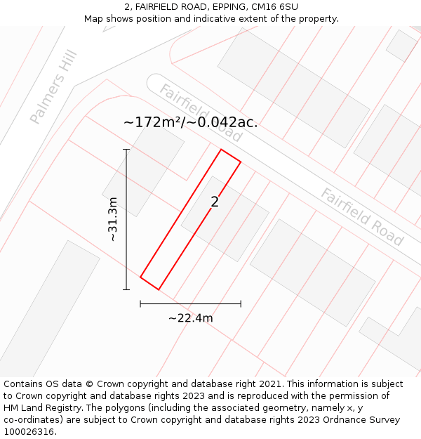 2, FAIRFIELD ROAD, EPPING, CM16 6SU: Plot and title map