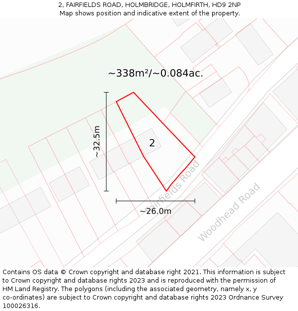 2, FAIRFIELDS ROAD, HOLMBRIDGE, HOLMFIRTH, HD9 2NP: Plot and title map