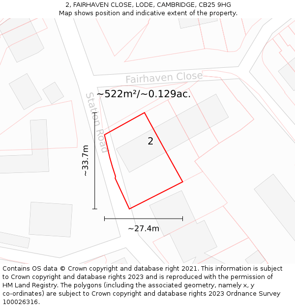 2, FAIRHAVEN CLOSE, LODE, CAMBRIDGE, CB25 9HG: Plot and title map