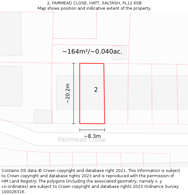 2, FAIRMEAD CLOSE, HATT, SALTASH, PL12 6SB: Plot and title map